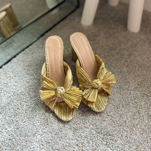 Loeffler Randall Gold Penny Knot Mules